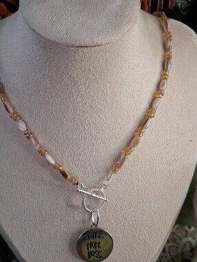 Wife Mom Boss Gold Beaded Pendant Necklace